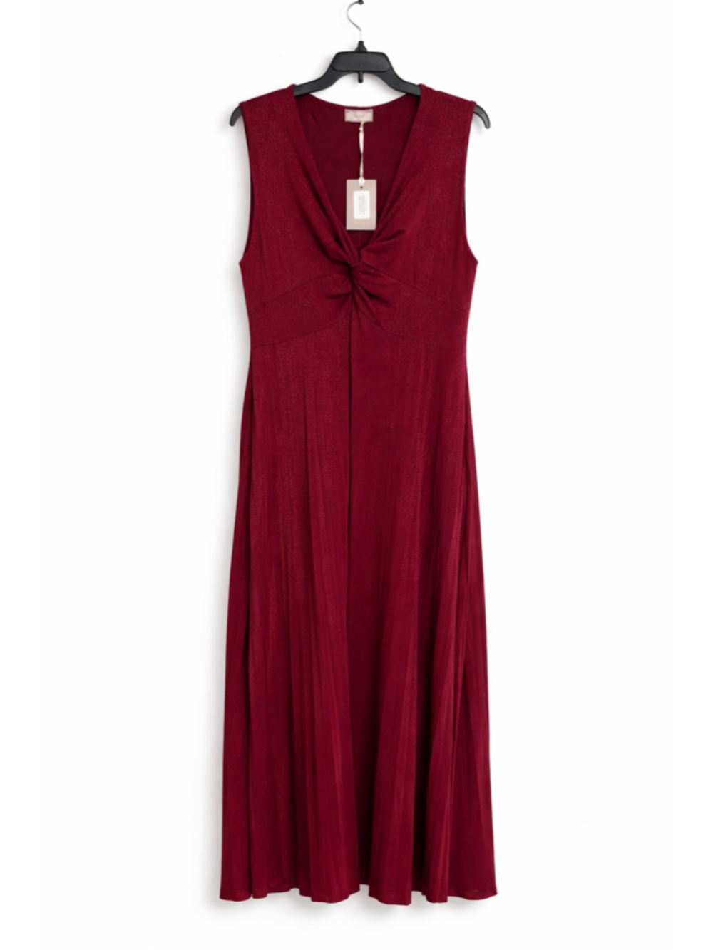 Saiph Burgundy Twist Front Sleeveless Maxi Dress Pleated Made in Italy Size 1X